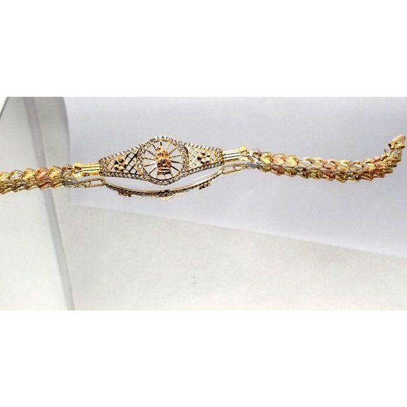 14k REAL GOLD women's Bracelets Guadalupe Circles or Rings pave - Picture 6 of 16